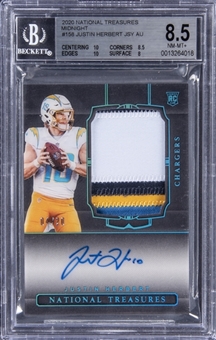 2020 Panini National Treasures "Midnight" #158 Justin Herbert Signed Patch Rookie Card (#04/20) - BGS NM-MT+ 8.5/BGS 10